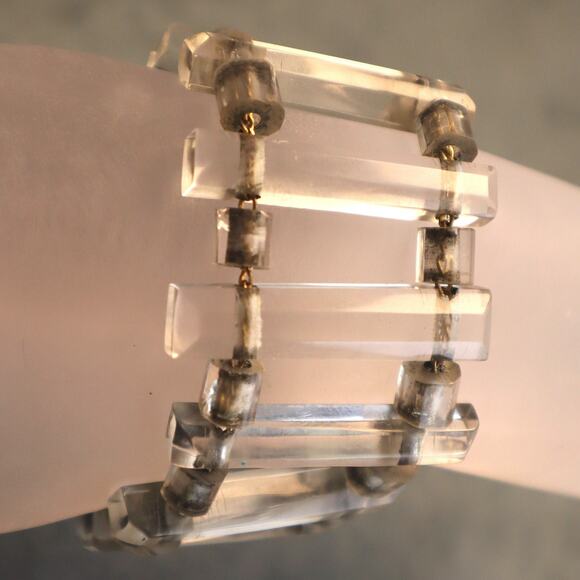 Vintage Lucite Ladder Bracelet Linked Clear Bars - Picture 4 of 4